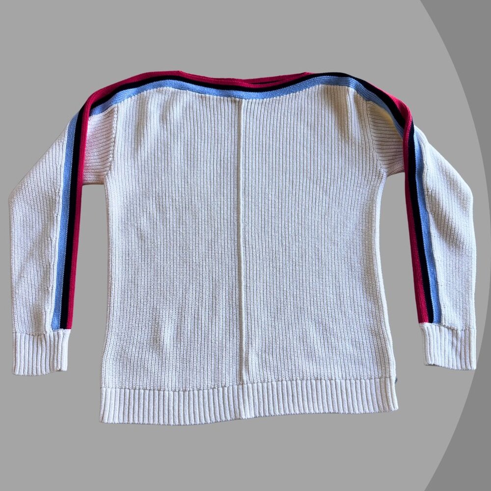 TALBOTS Womens White Knit Striped Sweater, Size XS